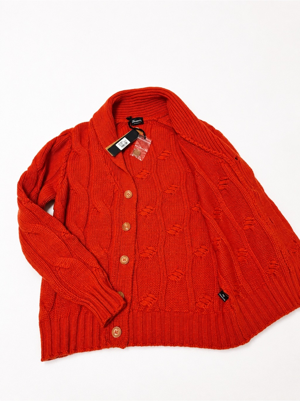 NEW Drumohr Men's Shawl Collar Cable Cardigan - Orange